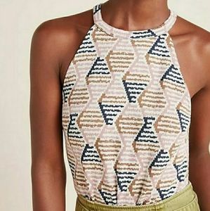 Anthropologie structured geometric print blouse, L